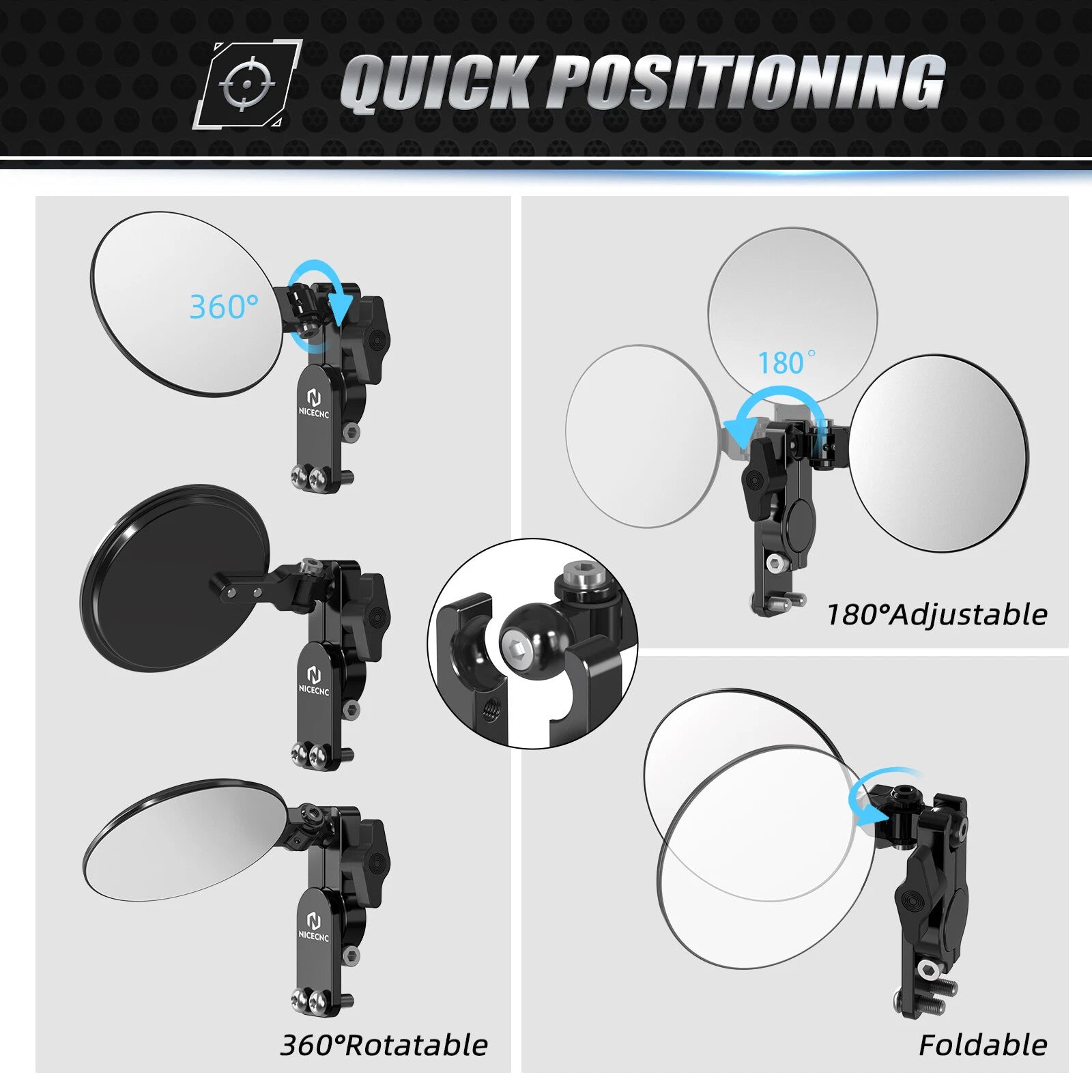 Billet Adjustable Quick Flip Mirrors Kit for Honda CR125R CR250R CRF250R (2000–2023)