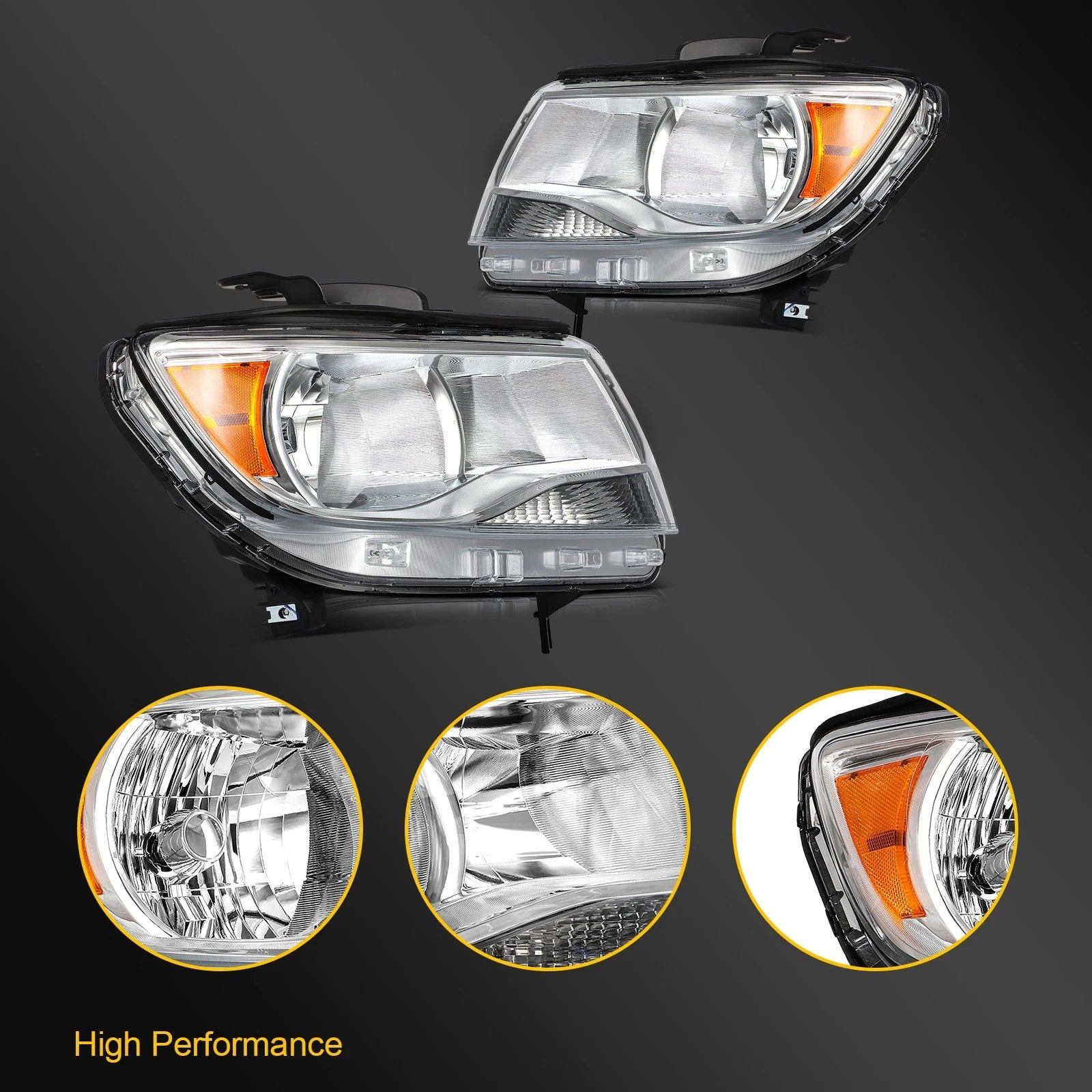 Set of 2 Headlight Assemblies for Chevy Colorado (2015–2022) Chrome Housing