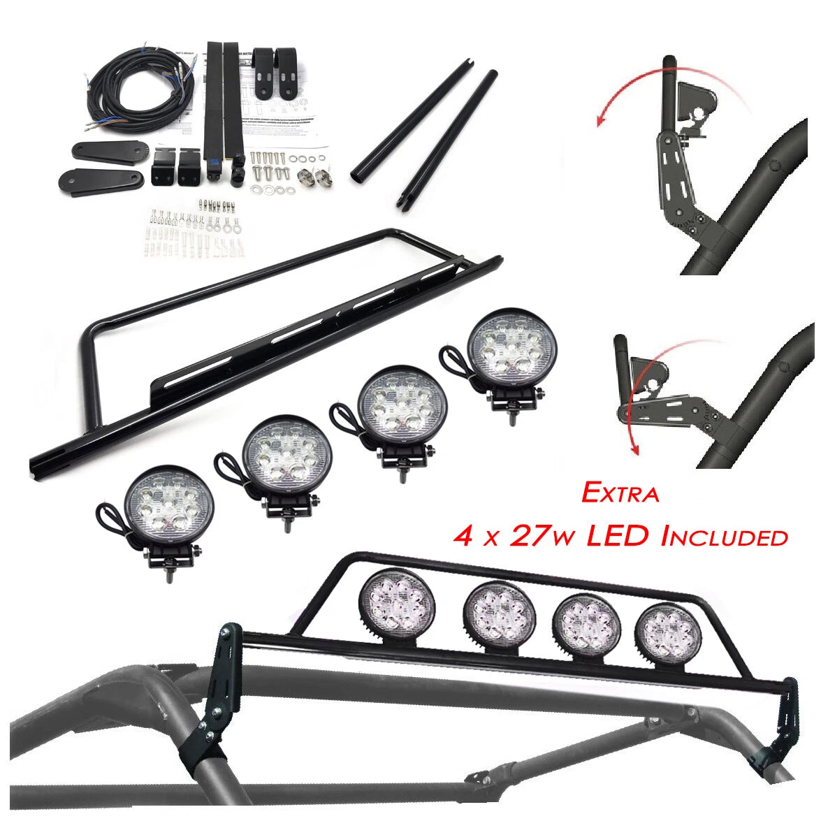 27W Adjustable Roof Light Mounting Bar w/ 4 LED Lights for Can-Am Commander Maverick