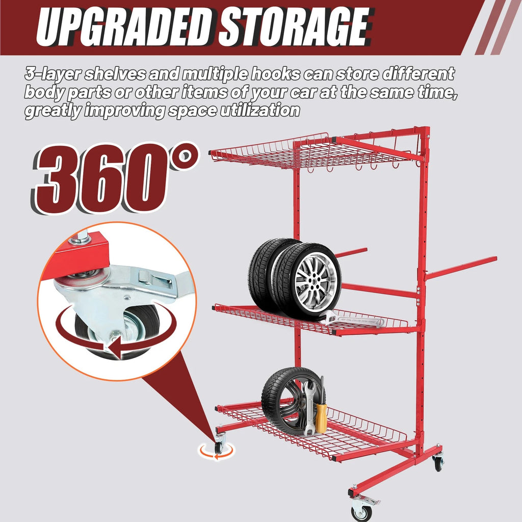 3-Shelf Auto Parts Storage Rack for Tools Management
