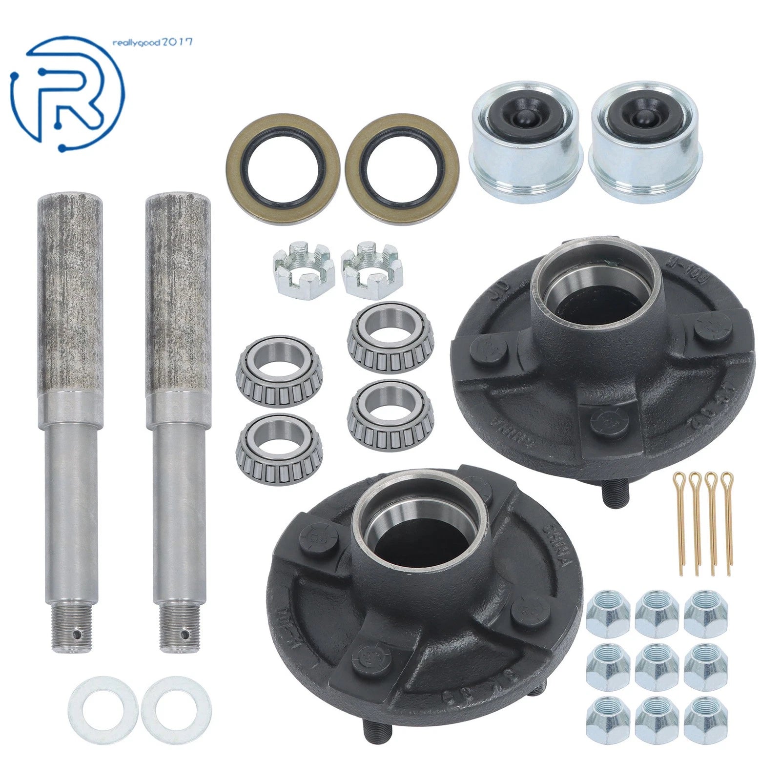 Trailer Axle Kit for 4 on 4" Bolt Idler Hub & 1" Round Spindle (2 Sets)
