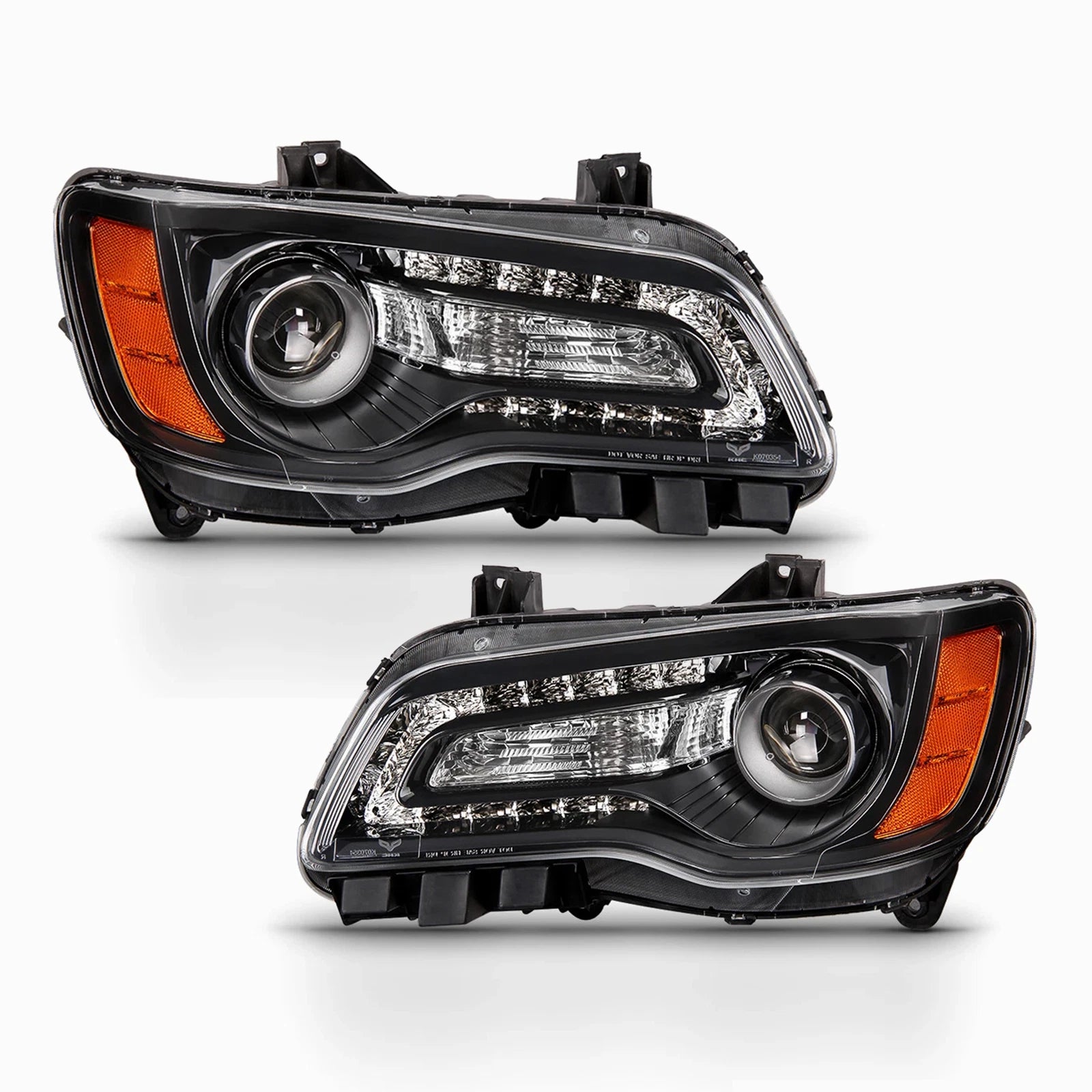 Set of 2 Halogen Headlights with Black Bezel for Chrysler 300 (2012–2014)