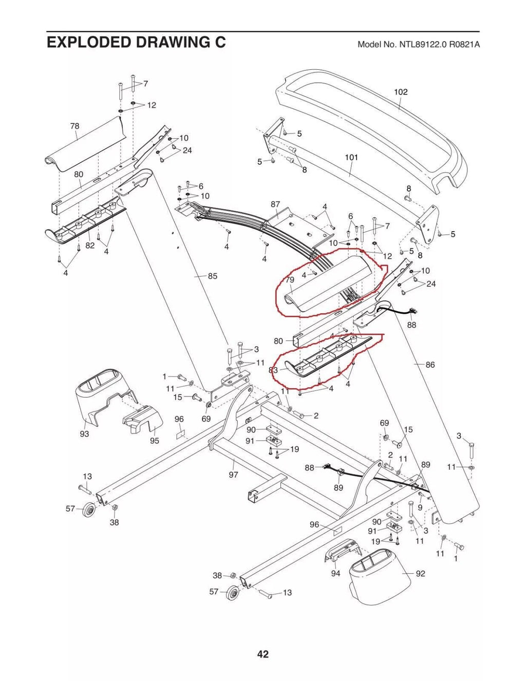 Right Handrail Cover Set for NordicTrack ProForm Treadmill (Part# 79, 83, 415508, 415509)