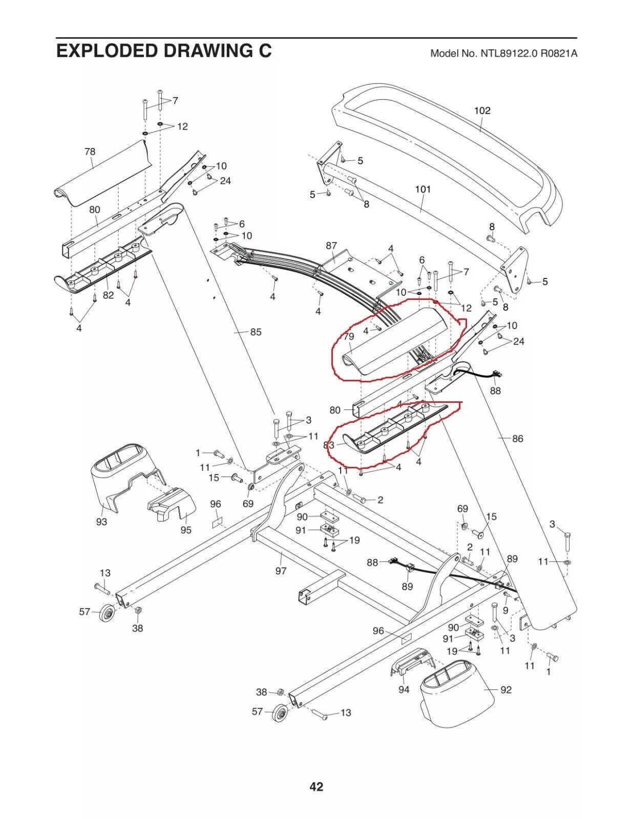 Right Handrail Cover Set for NordicTrack ProForm Treadmill (Part# 79, 83, 415508, 415509)