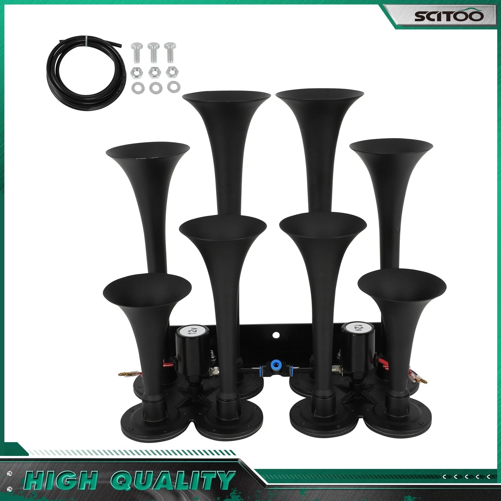 8 Trumpet Train Air Horn Kit for Ford Chevy Ram Toyota (135db)