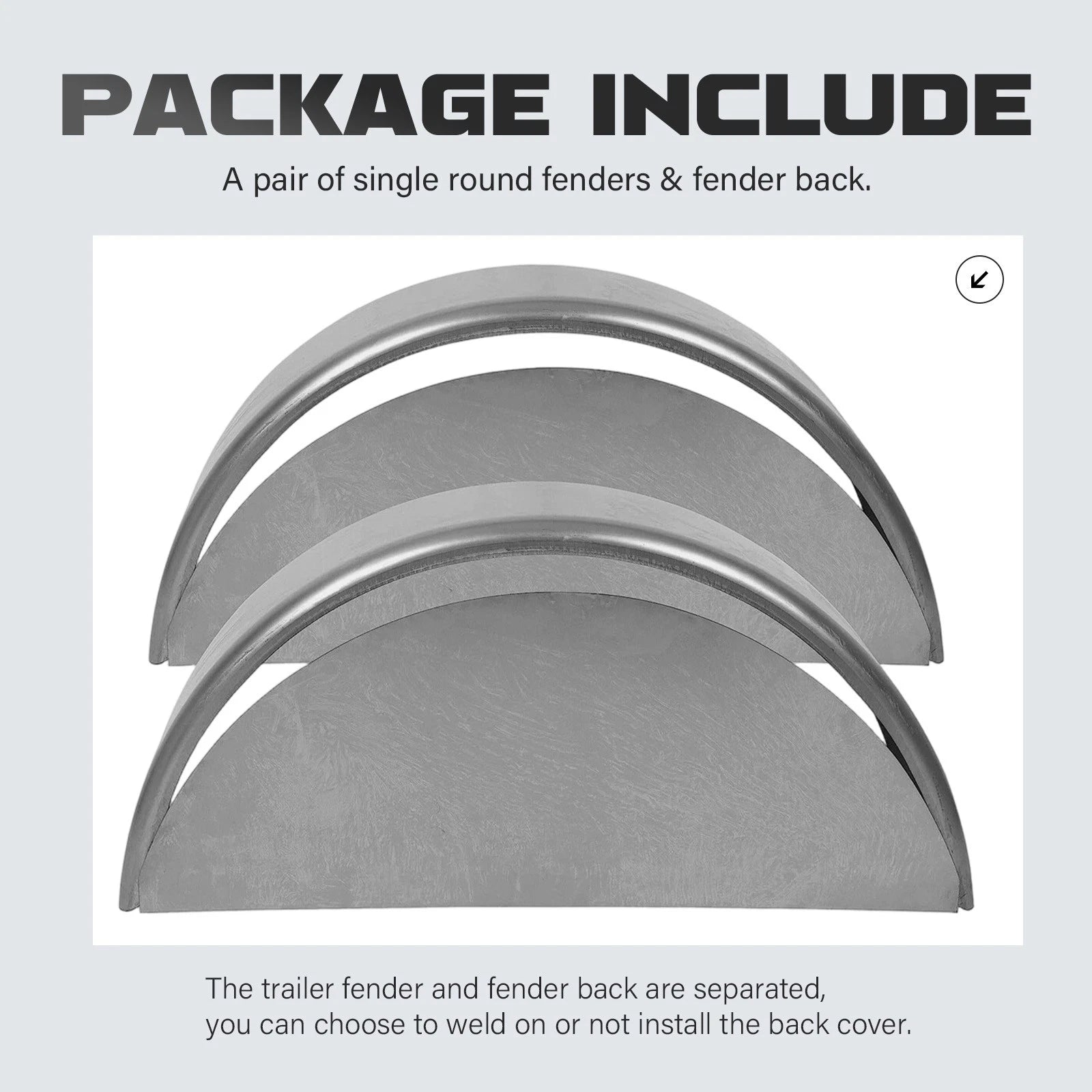 1 Pair Round Trailer Fenders for 14"-16" Wheels (Fits Most Trailers)