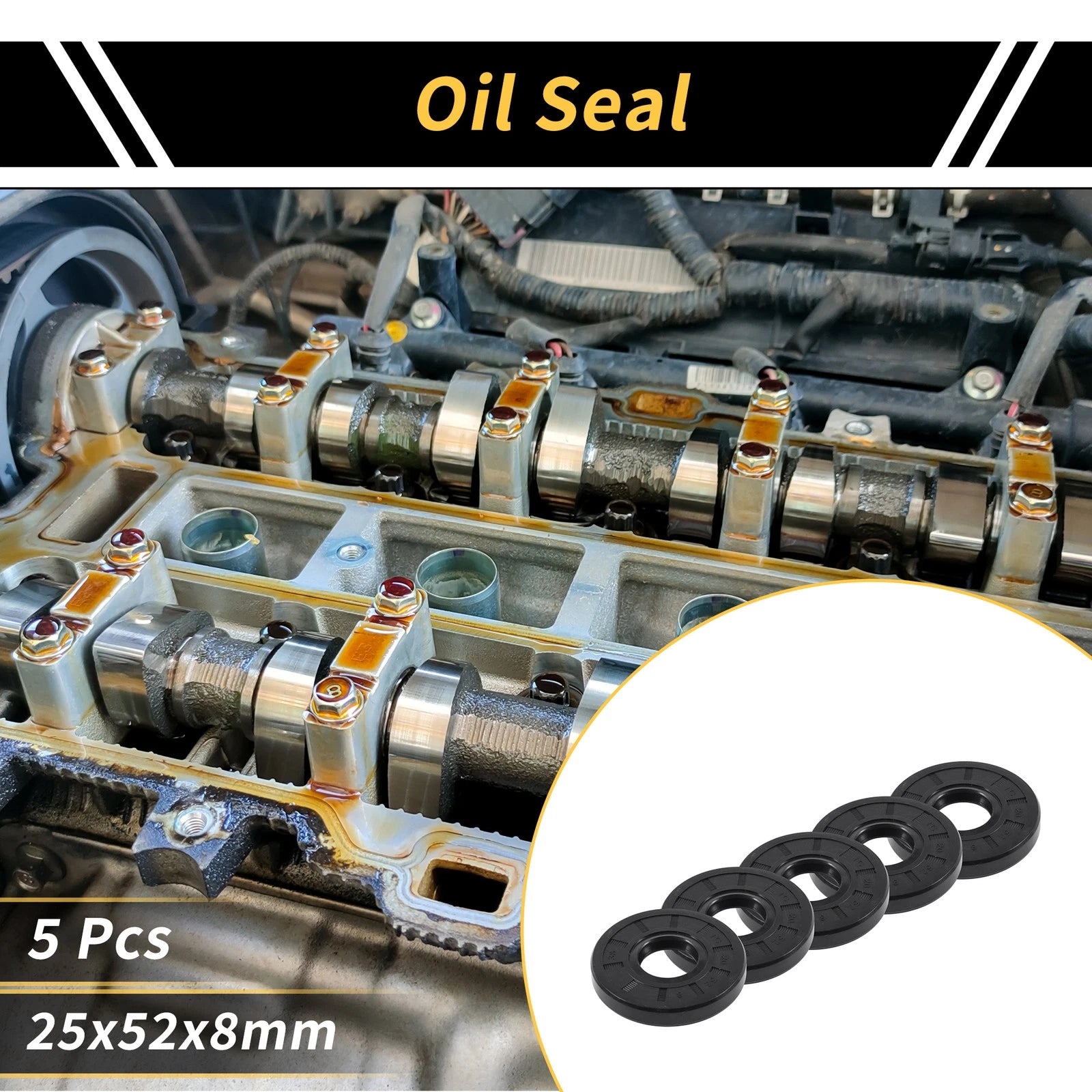 Set of 5 Oil Seal Rotary Shaft Seal NBR Rubber 25x52x8mm