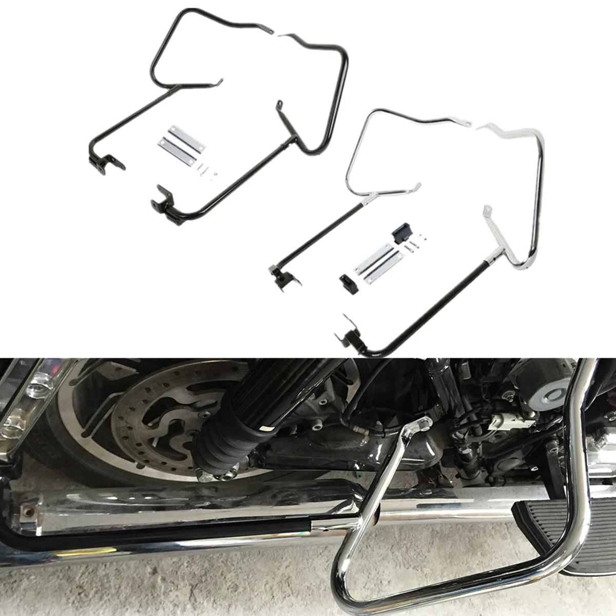 Chrome/Black Saddlebags Guards Crash Bars for Harley Touring Glide (2014–2024)
