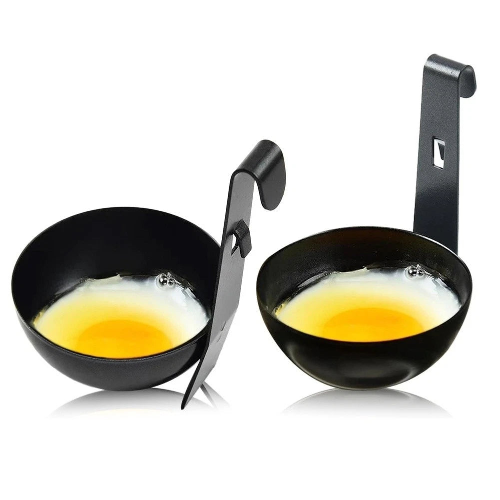 Set of 2 Black Stainless Steel Egg Poachers for Kitchen Cooking Tools