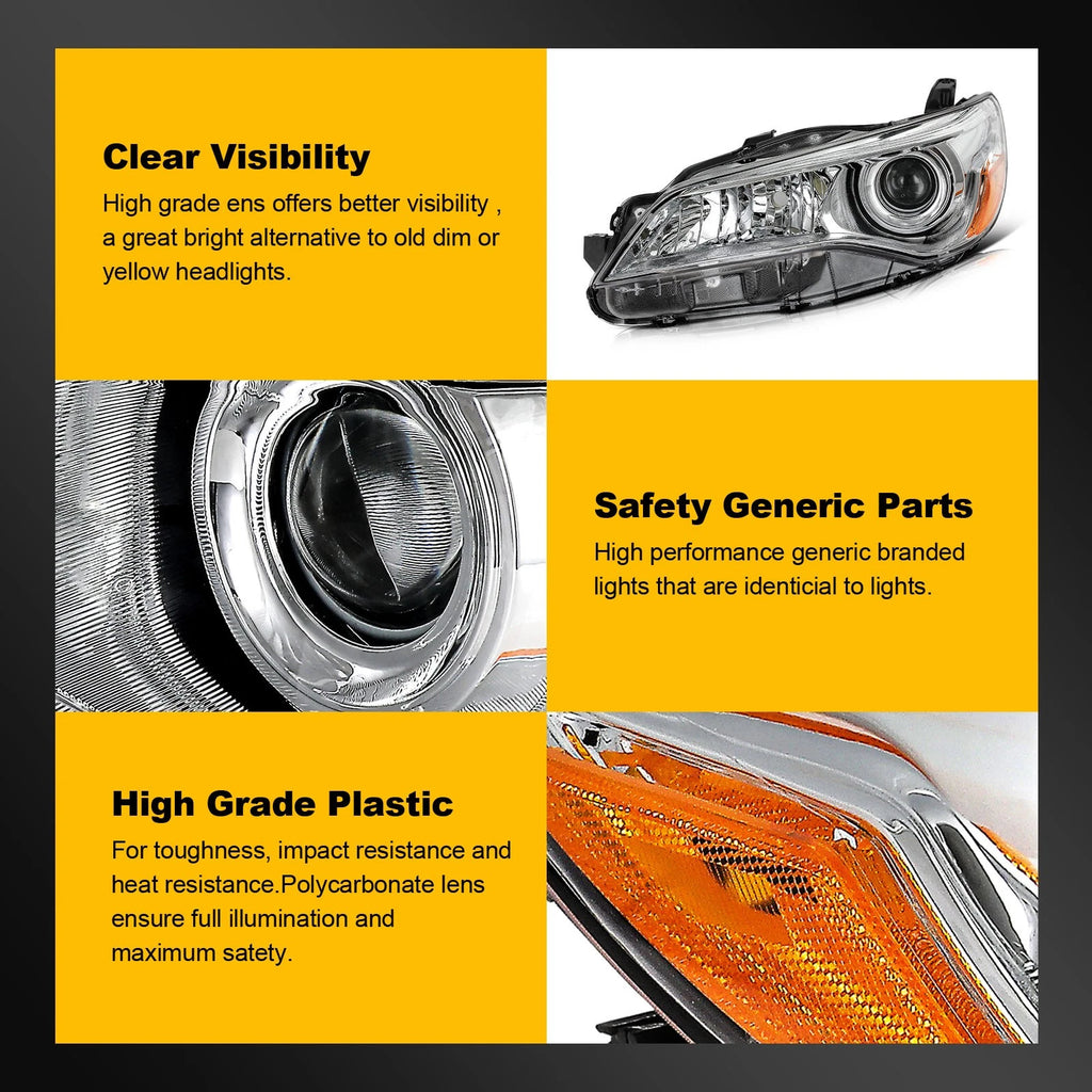 Set of 2 Headlight Assemblies for Toyota Camry (2015–2017) Chrome Amber