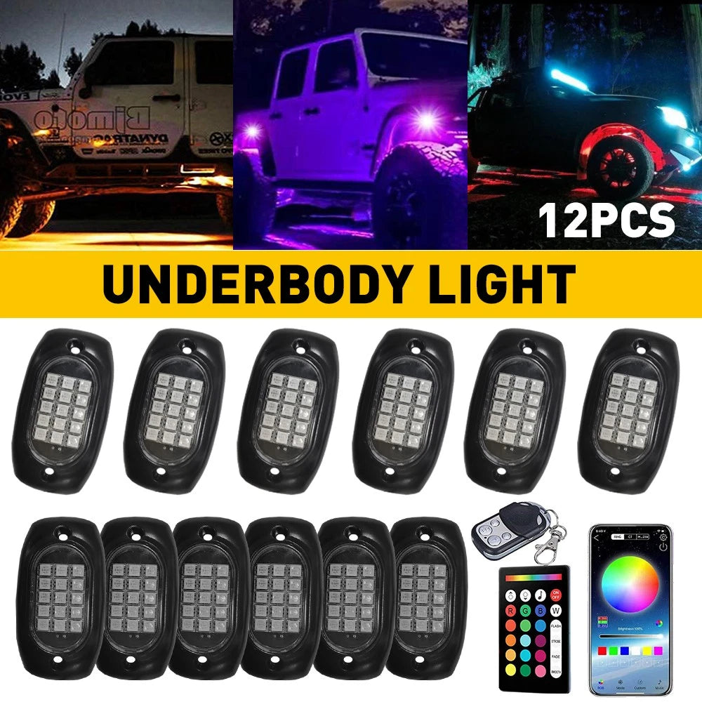 12 Pods RGB LED Neon Rock Lights for Jeep Wrangler (2007–2018)