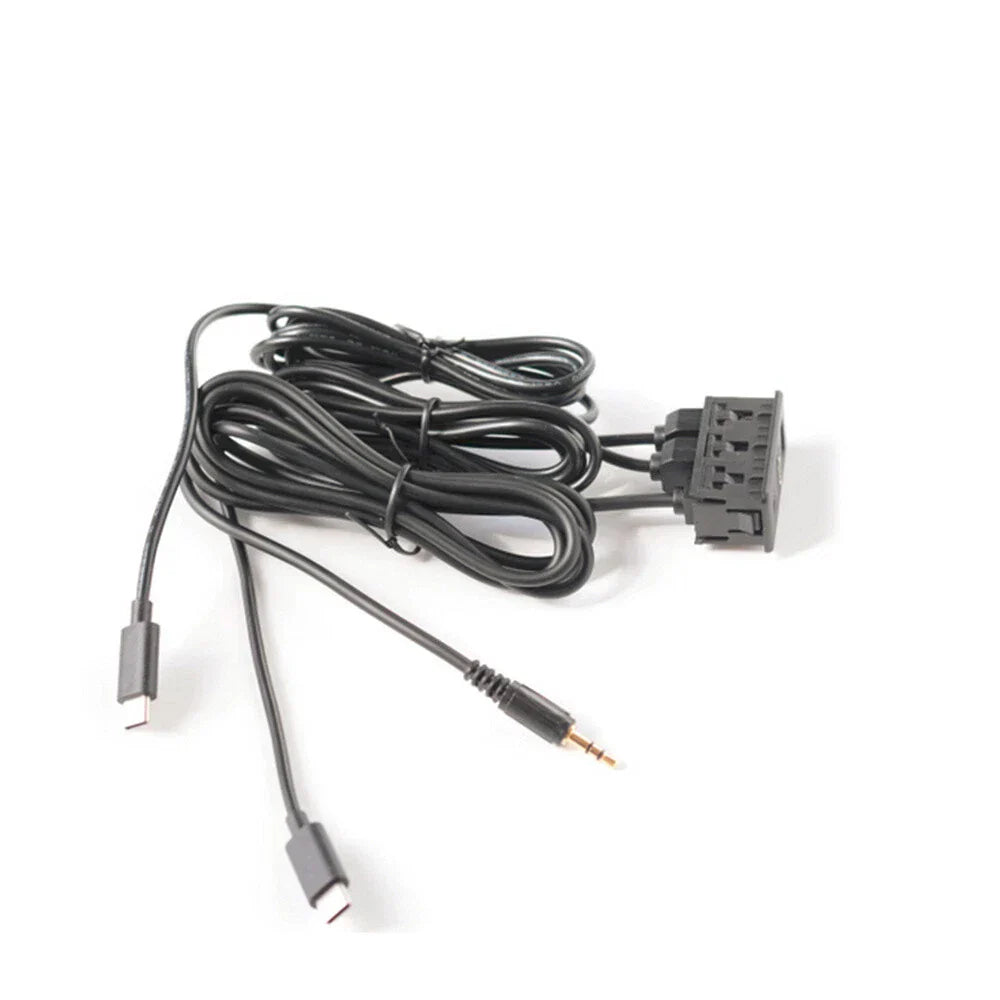 USB Type-C AUX RCA Audio Input Socket Panel Extension Cable Adapter Black