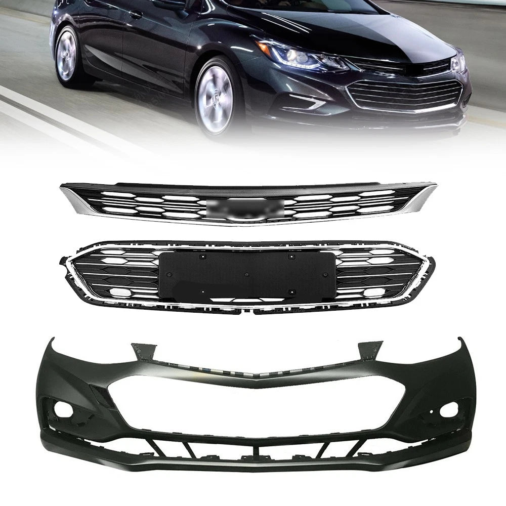 Front Upper Lower Grille & Bumper Cover for Chevy Cruze (2016–2018)