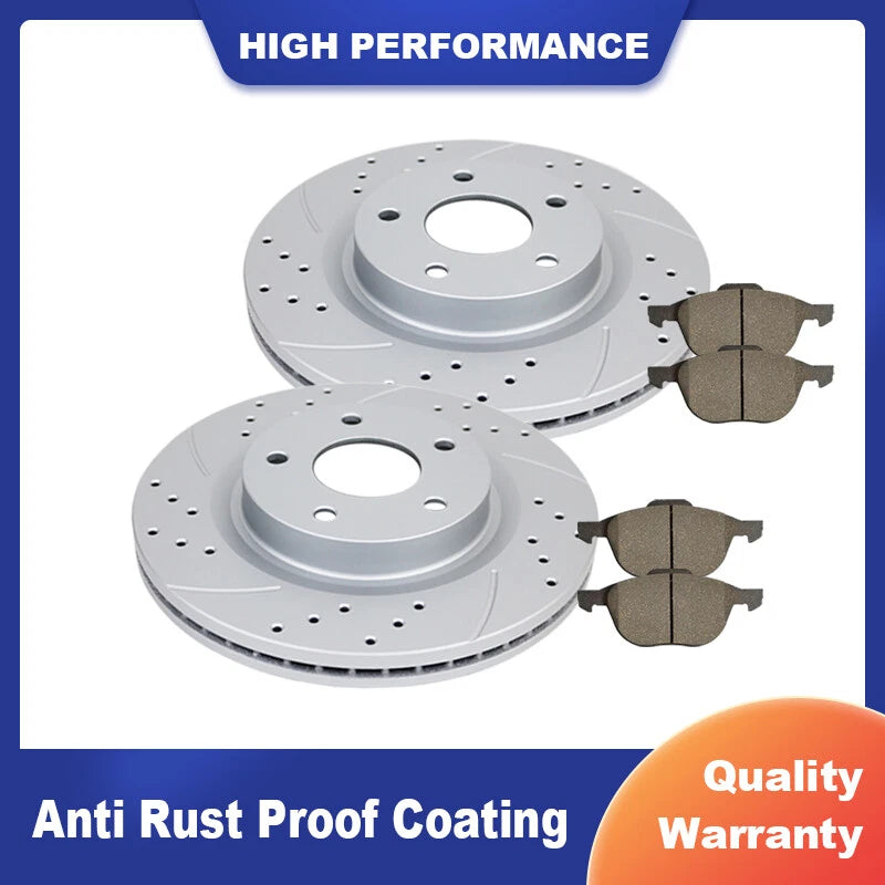 Set of 4 Front Slotted Rotors with Brake Pads for Ford Focus (2012–2018)