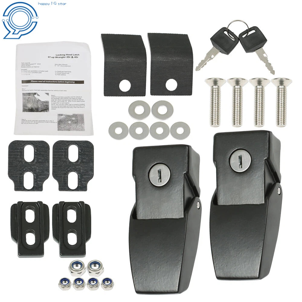 Hood Lock Catch Latches Kit for Jeep Wrangler JK JL JT (2007–2023)