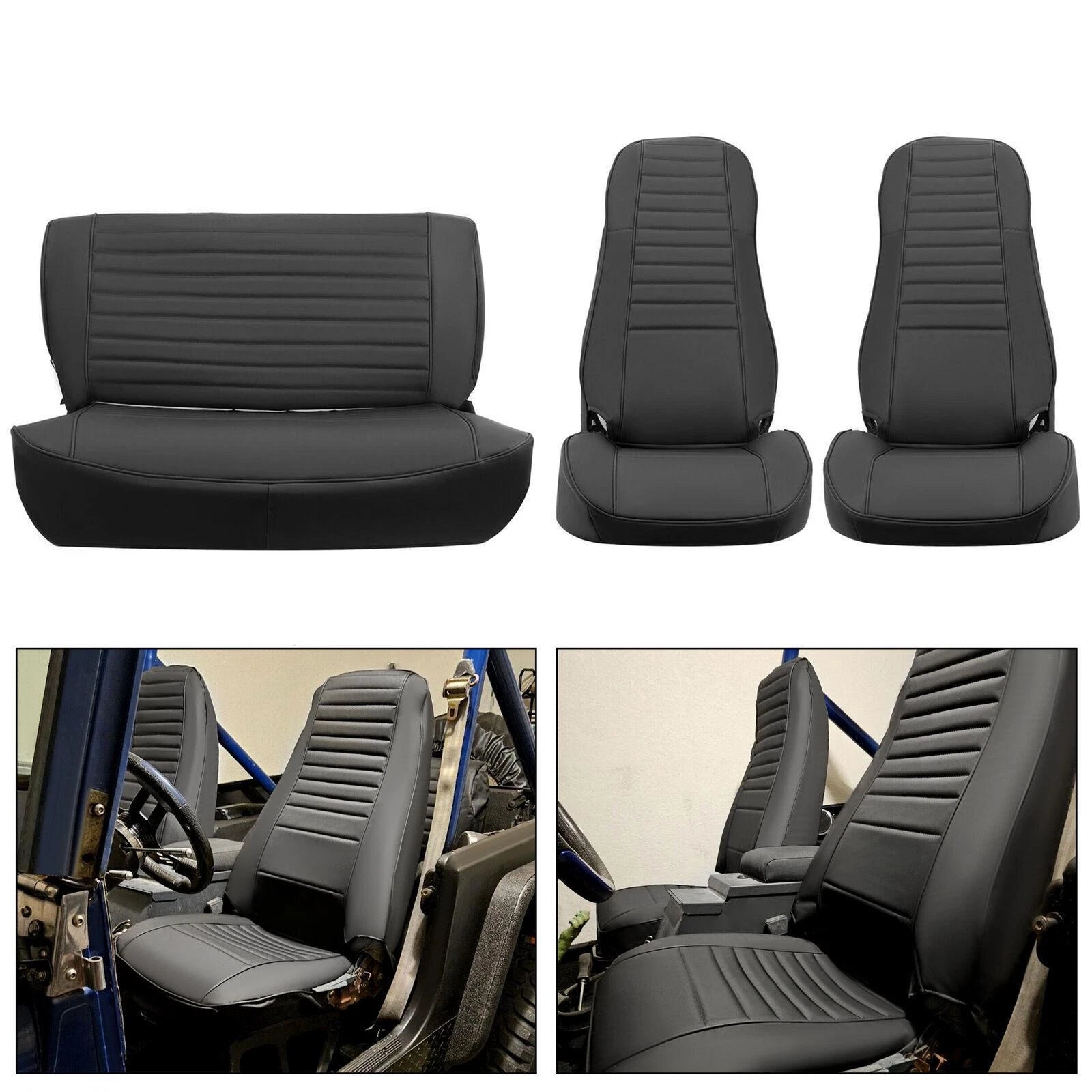 Set of 2 Black Front & Rear Seat Covers for Jeep Wrangler YJ (1987–1995) / CJ7 CJ8 (1976–1986)