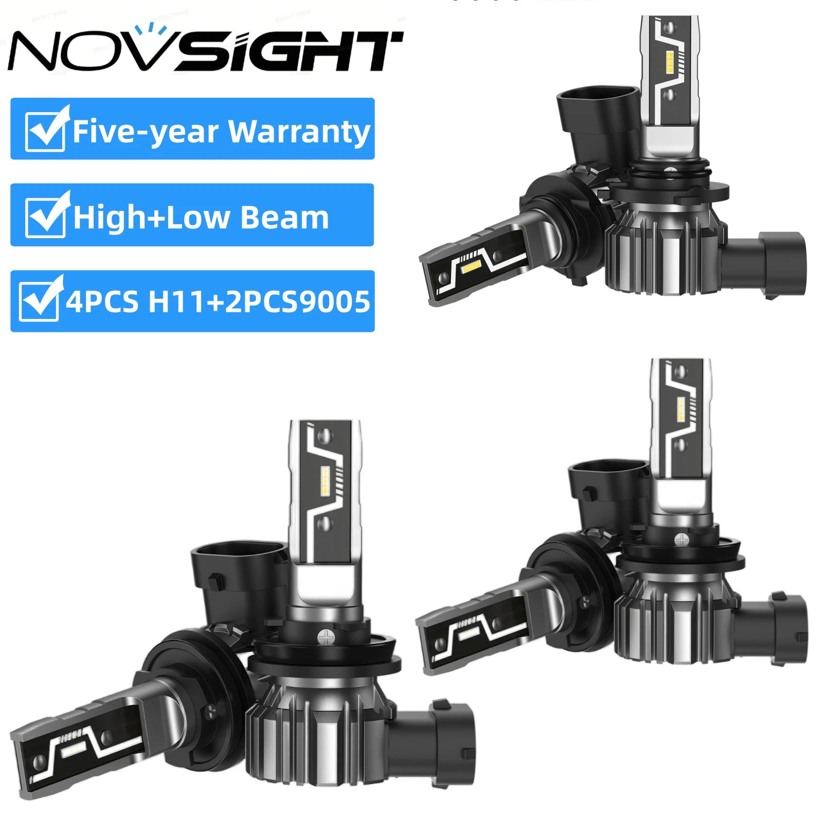 6x H11 9005 LED Headlight Bulbs for High Low Fog Beam (6500K, IP68)