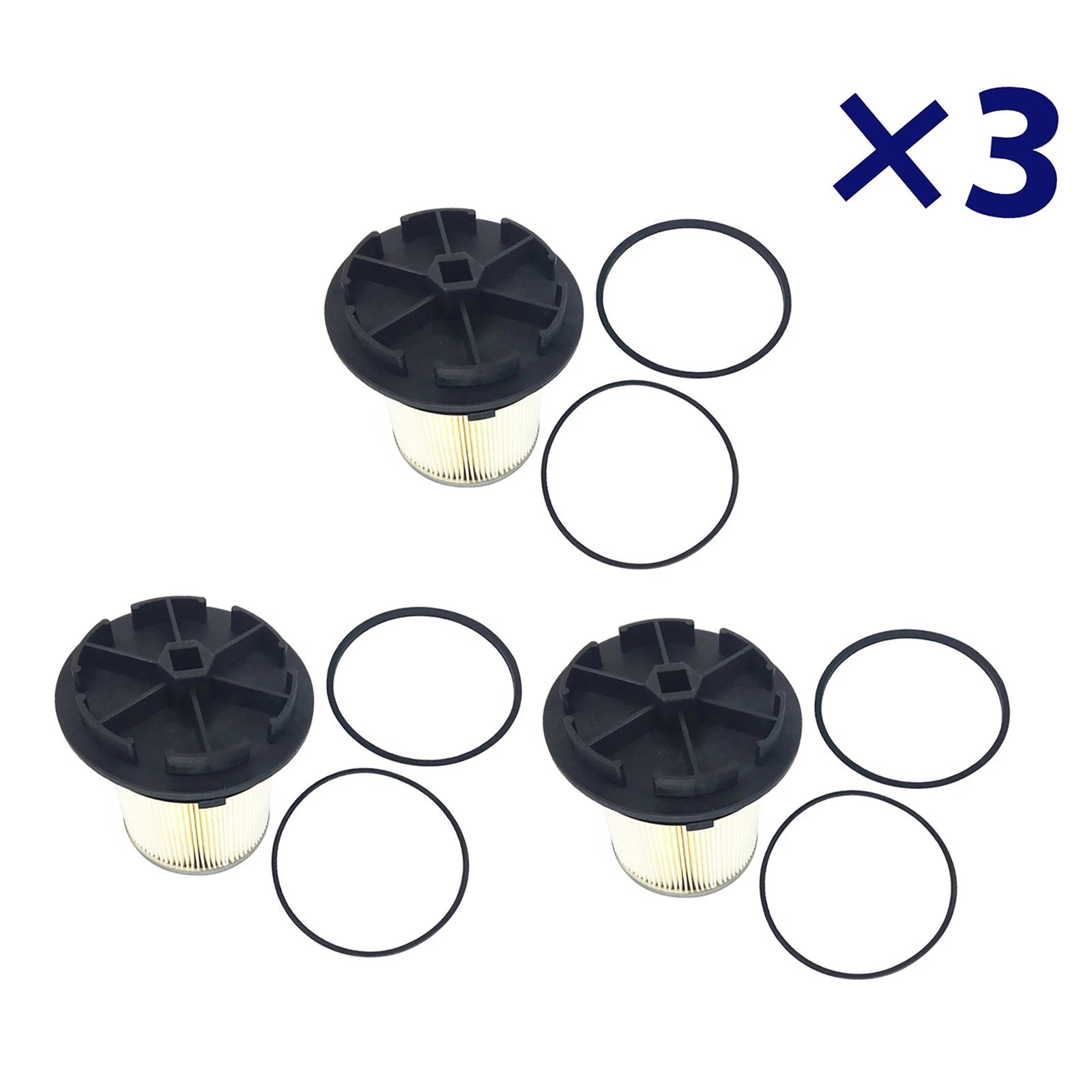 3X Fuel Filters + Caps for Ford F&E Series Super Duty 7.3L Turbo Diesel (1994–1998)