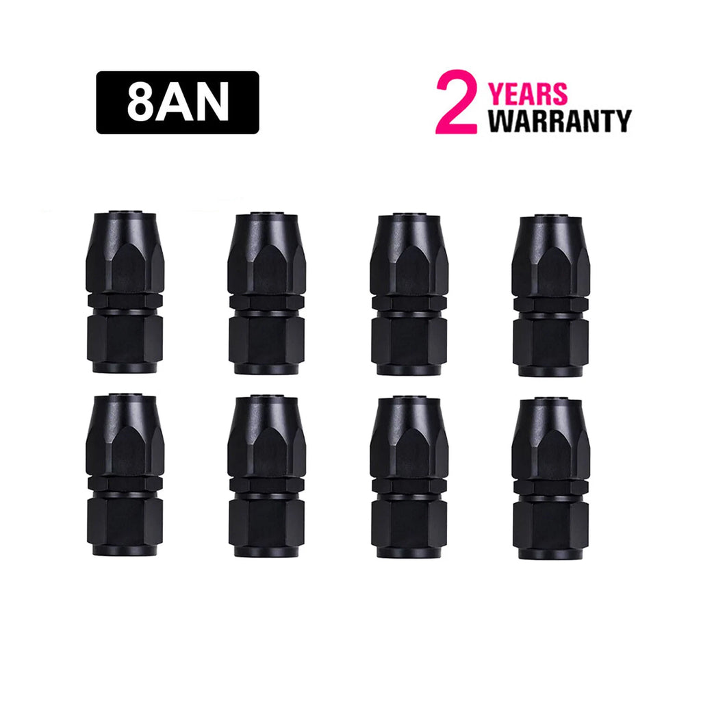 8Pcs 8AN Straight Swivel Hose End Fitting for CPE Oil Fuel Line (Aluminum, Black)