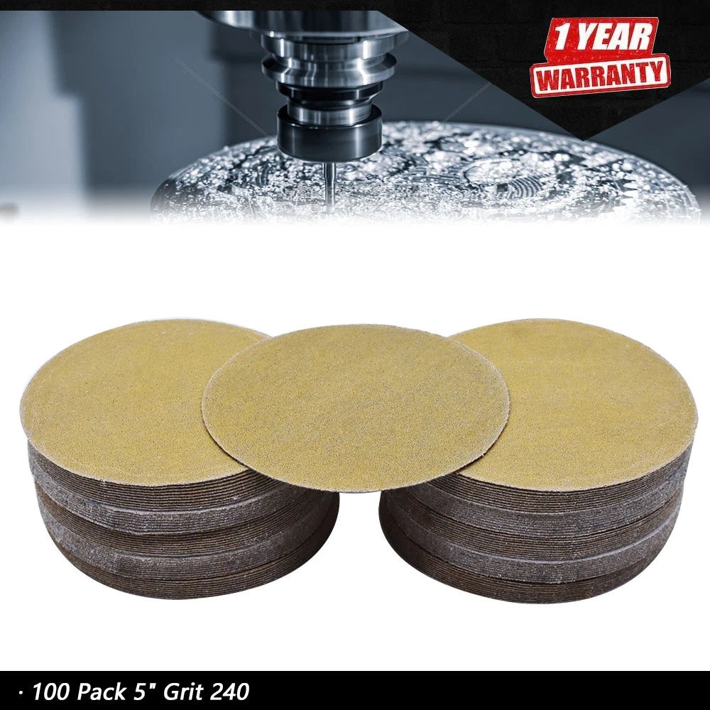 Set of 100 Hook Loop Sanding Discs 5" Grit 240