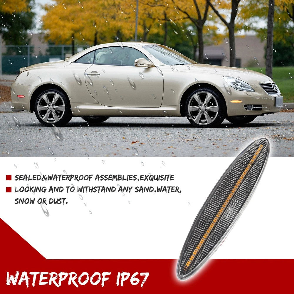 2X Clear Lens Amber LED Front Side Marker Lights for Lexus SC430 (2002–2010)