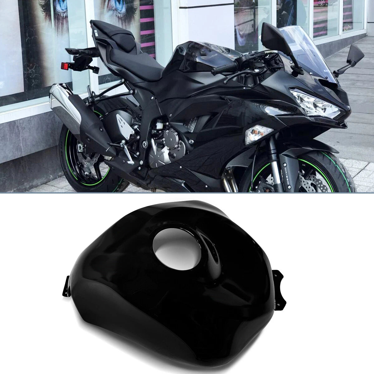 Glossy Black Gas Fuel Tank Cover for Kawasaki Ninja ZX6R (2019–2023)