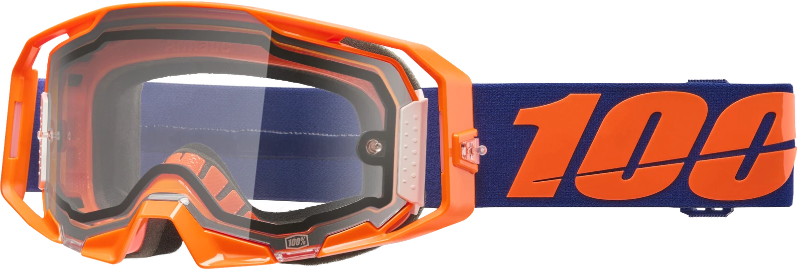 100% Armatic Enduro Goggle for Offroad Racing (Clear, Neon Orange)