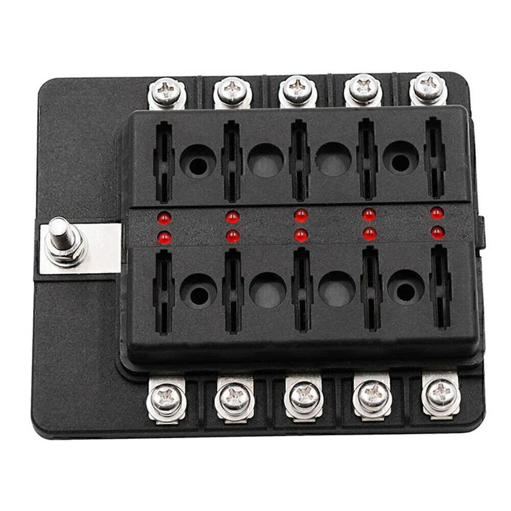 10-Way Blade Fuse Holder Box with LED Indicator for Marine 12V (N/A)
