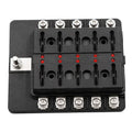 10-Way Blade Fuse Holder Box with LED Indicator for Marine 12V (N/A)