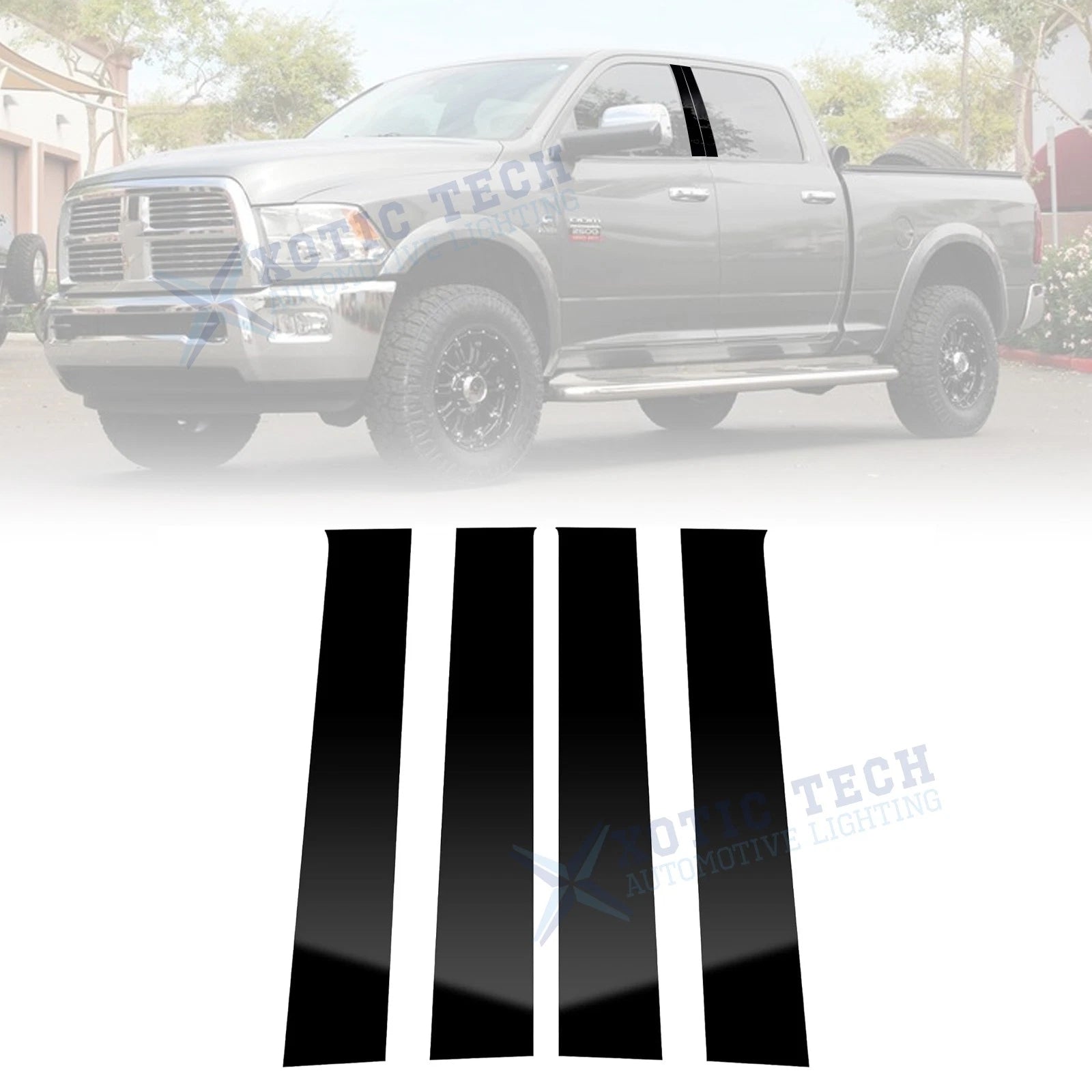 Piano Black Window Pillar Posts Door Trim Cover Kit for Dodge Ram 1500 (2009–2018)