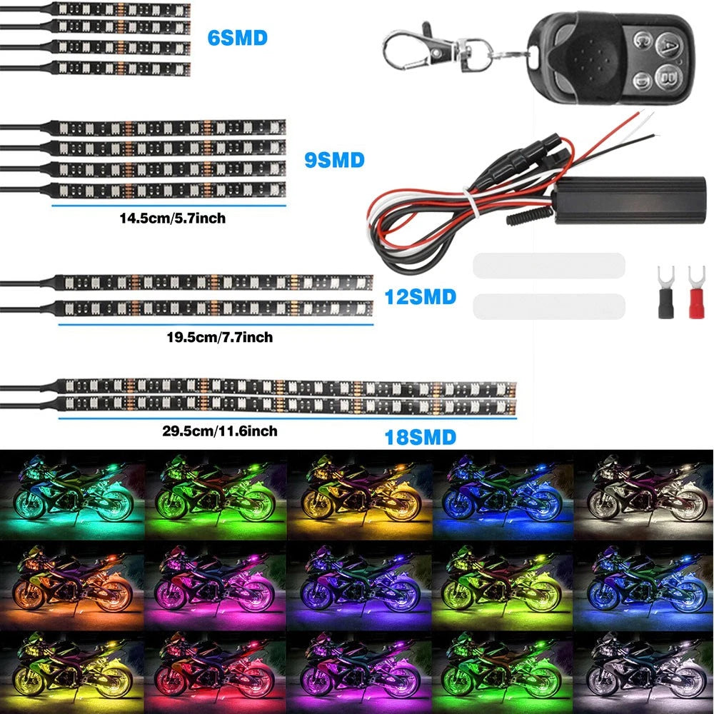 12pcs LED Brake Stop Running Ambient Light Strip for Motorcycle (US)