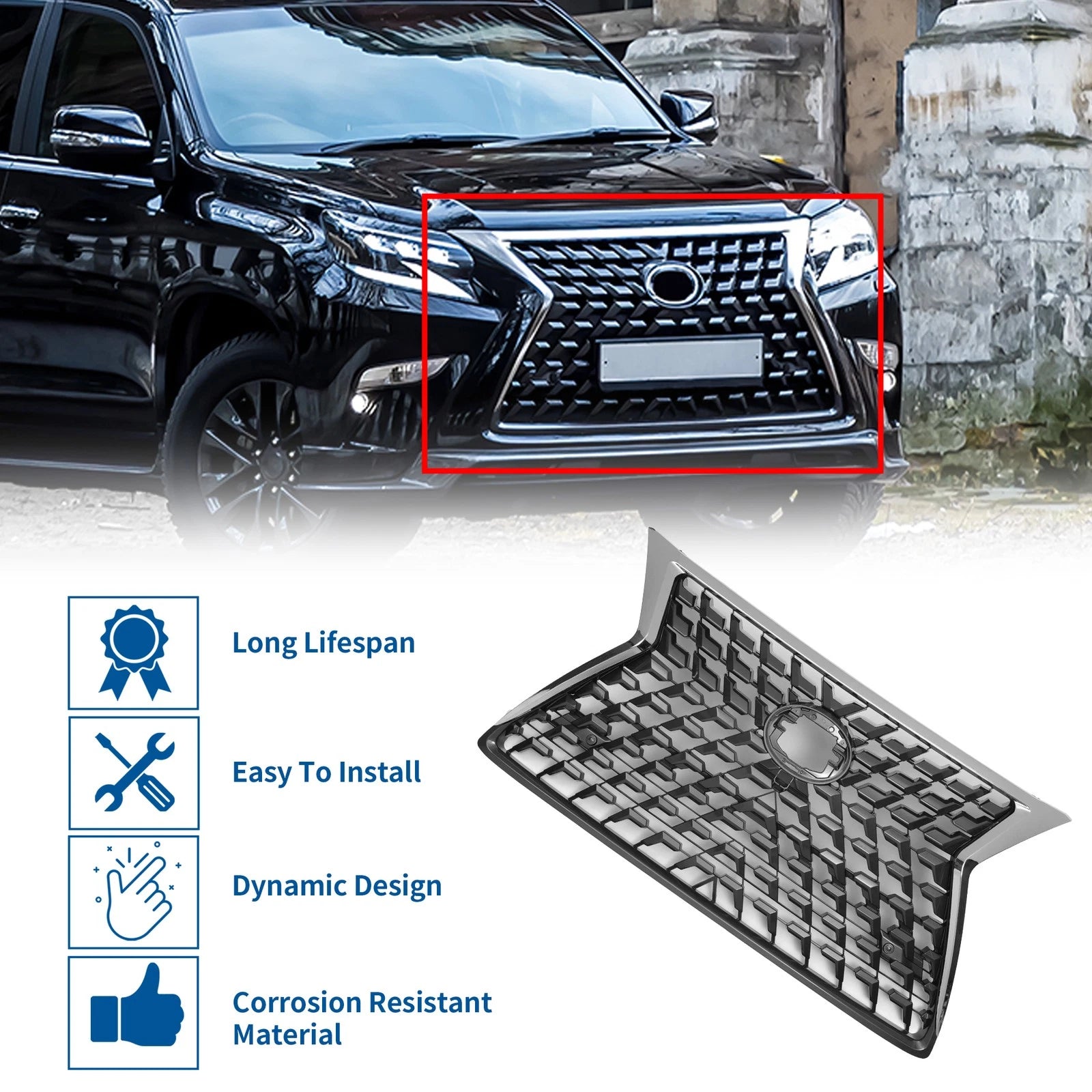Front Hood Bumper Grille for Lexus GX460 (2021) - Black Facelift