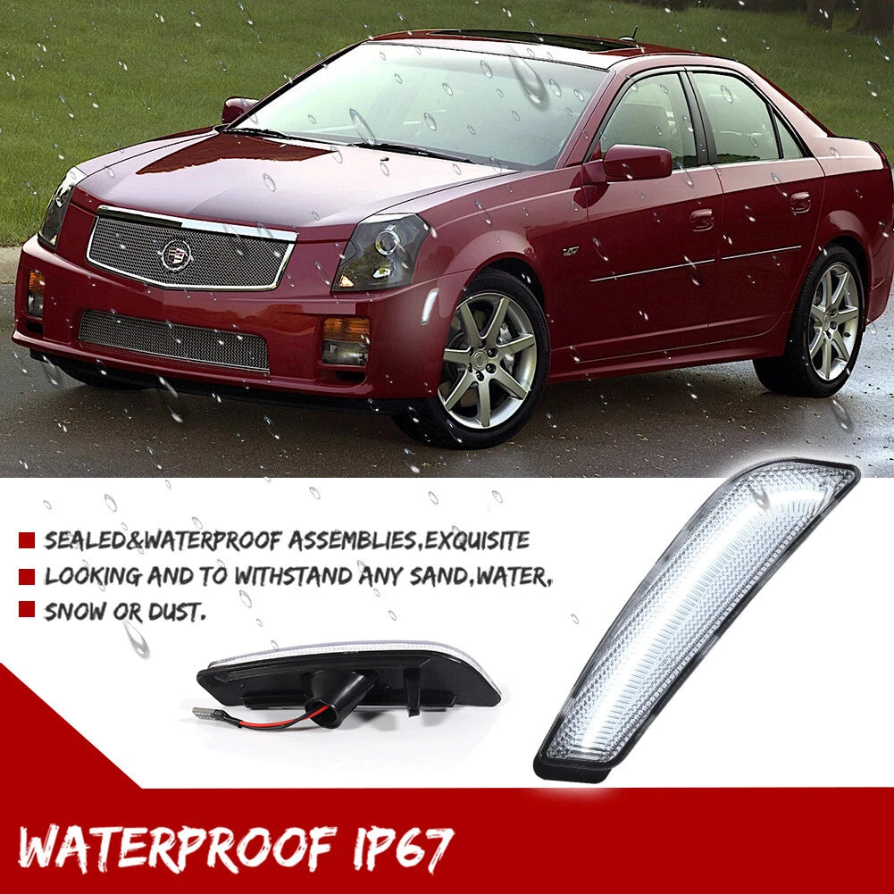 2X Clear Lens White LED Front Sidemarker Lights for Cadillac CTS (2003–2007)