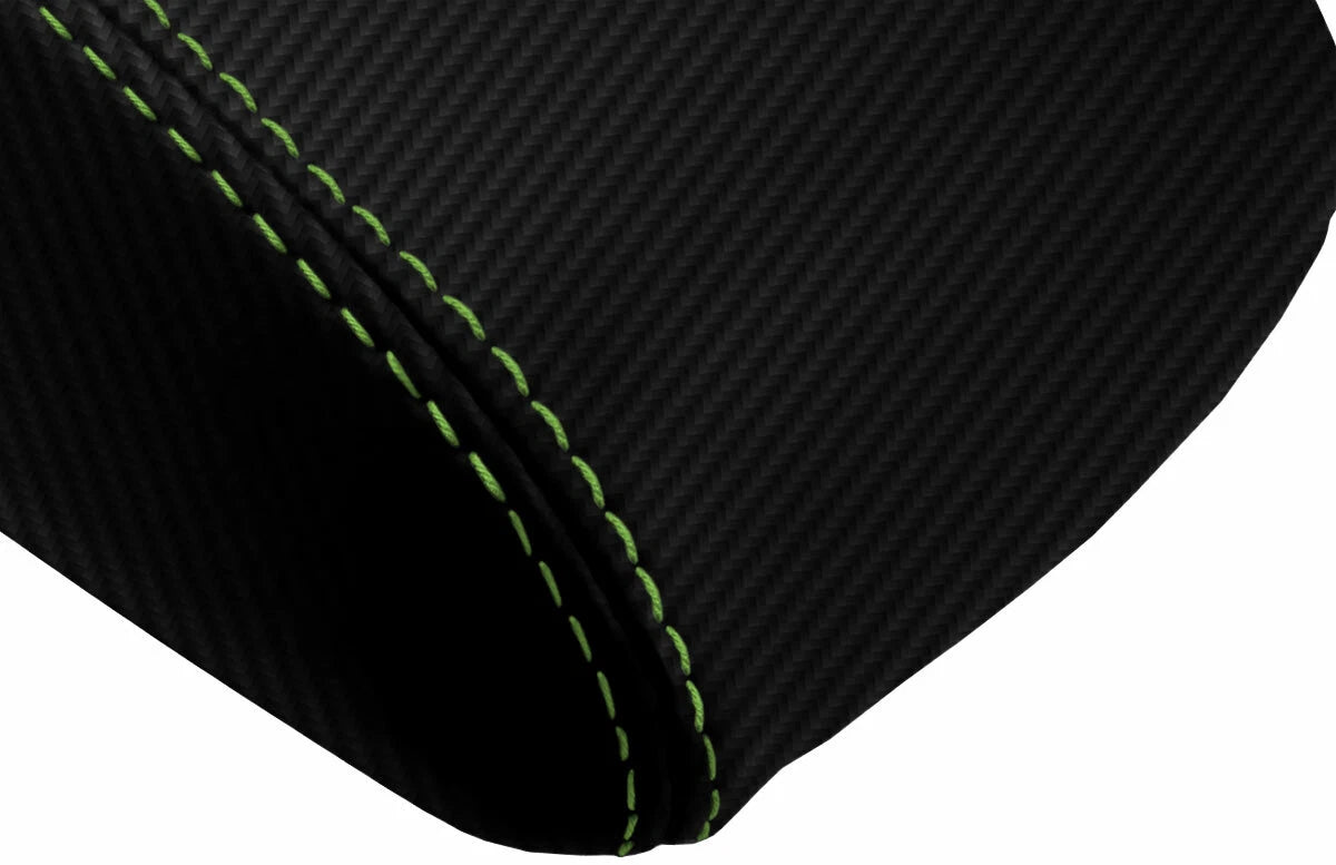 Console Lid Armrest Cover for Ford Focus (2012–2018) Carbon Fiber Green Stitch