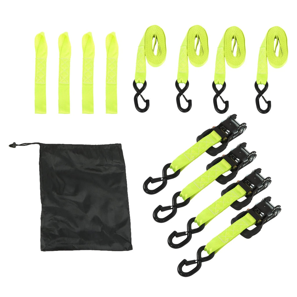 Set of 4 Ratchet Straps for Heavy-Duty Use (5208 lbs, 1.6in x 15ft)