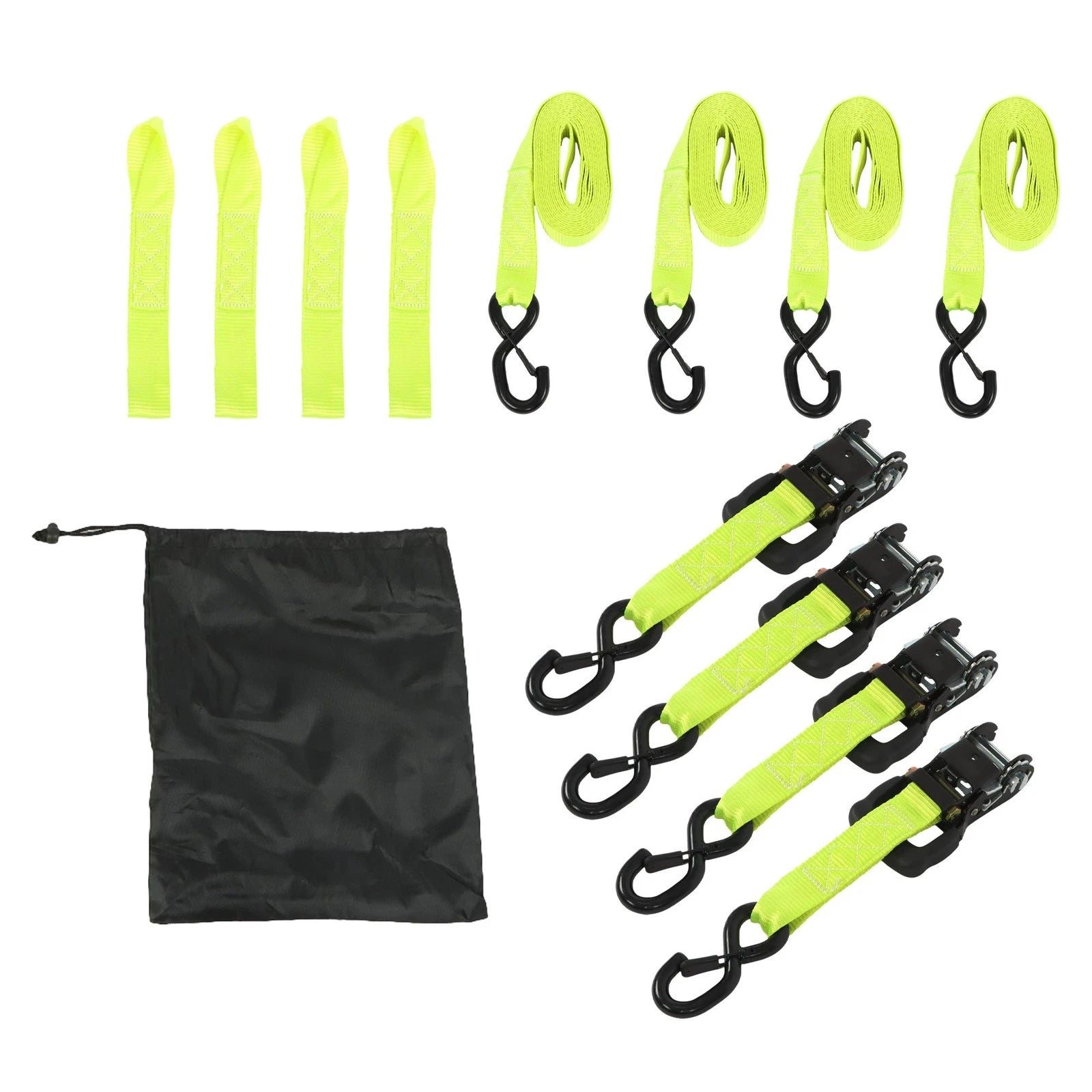 Set of 4 Ratchet Straps for Heavy-Duty Use (5208 lbs, 1.6in x 15ft)
