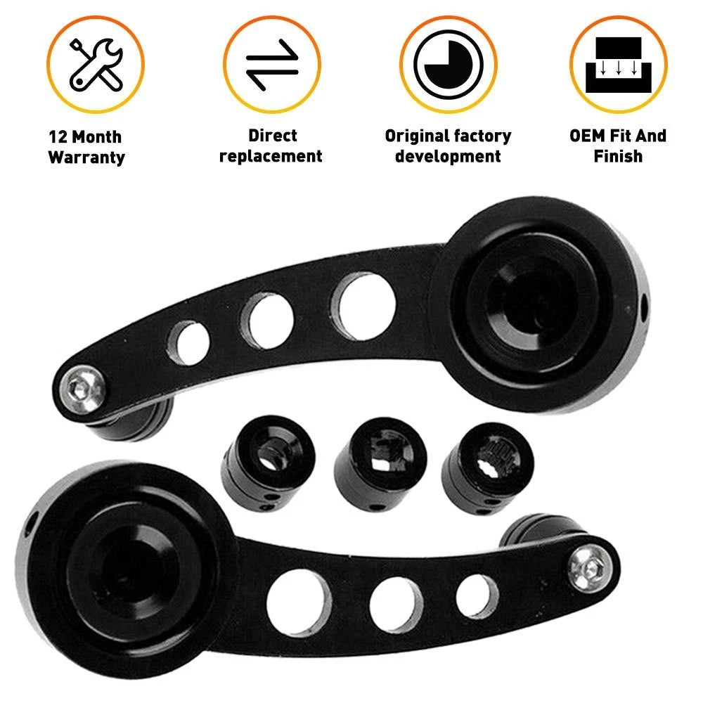 Set of 2 Universal Black Aluminum Billet Window Crank Handles
