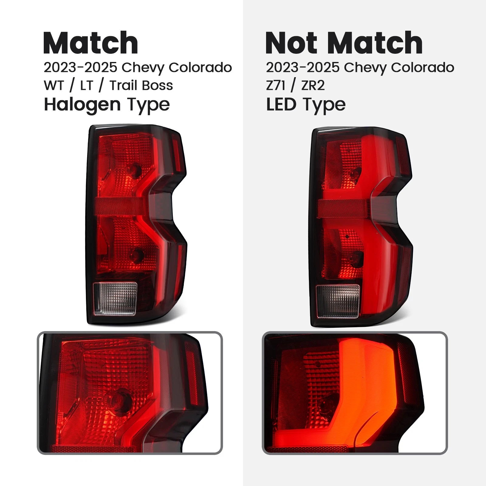 Halogen Tail Light with Bulb Right for Chevy Colorado WT/LT/Trail Boss (2023–2026)