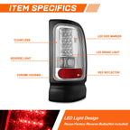 Set of 2 LED Tail Lights for Dodge Ram Pickup (1994–2002) Chrome