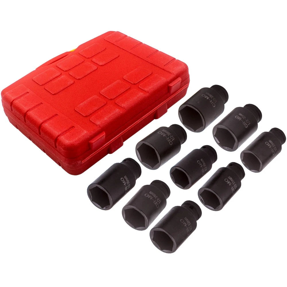 9X Deep Impact Socket Set 1/2" Drive Metric Axle Hub Nut Socket 29mm-36-38mm