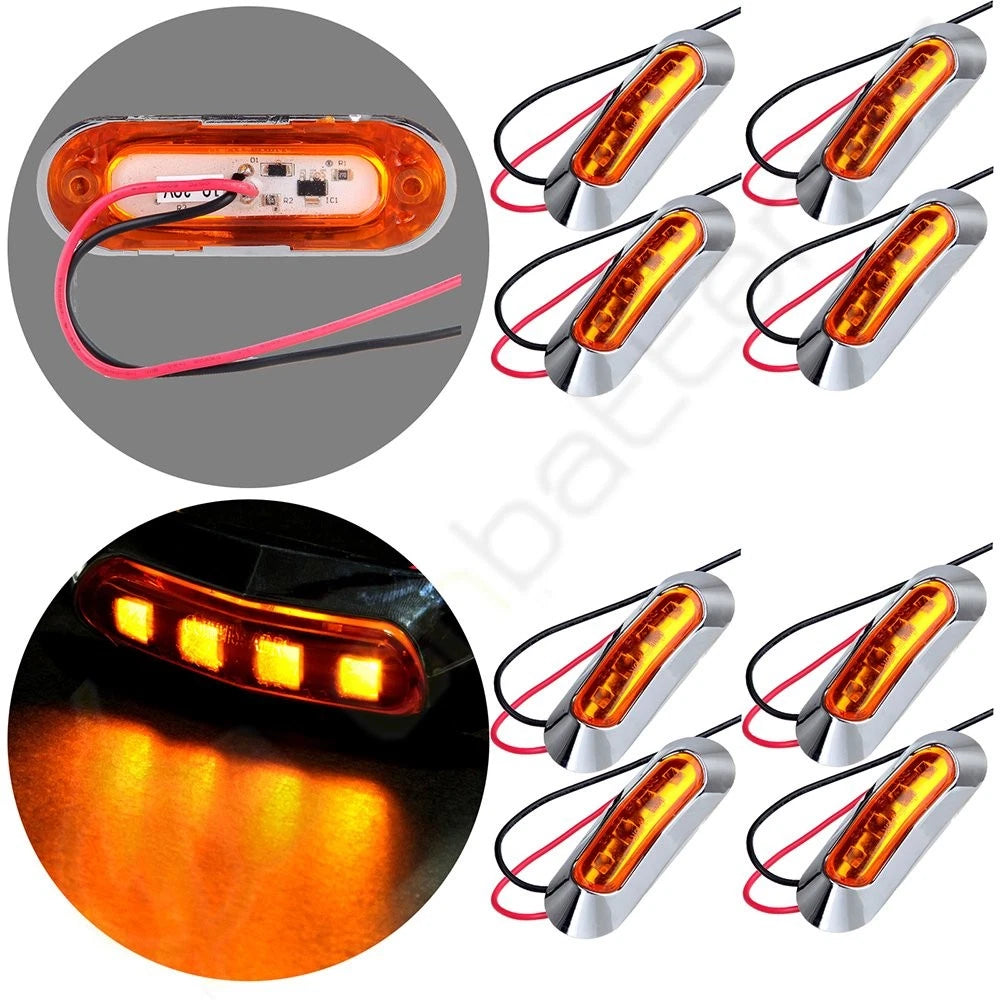 8pcs LED Side Marker Light for Truck Trailer (12V) with Chrome Cover Bezel