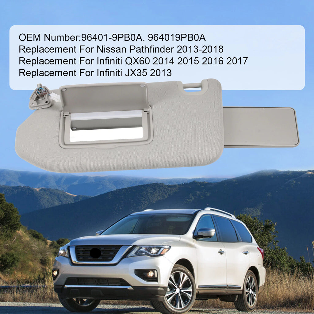 Left Driver Sun Visor for Infiniti QX60 JX35 Pathfinder (2013–2018)