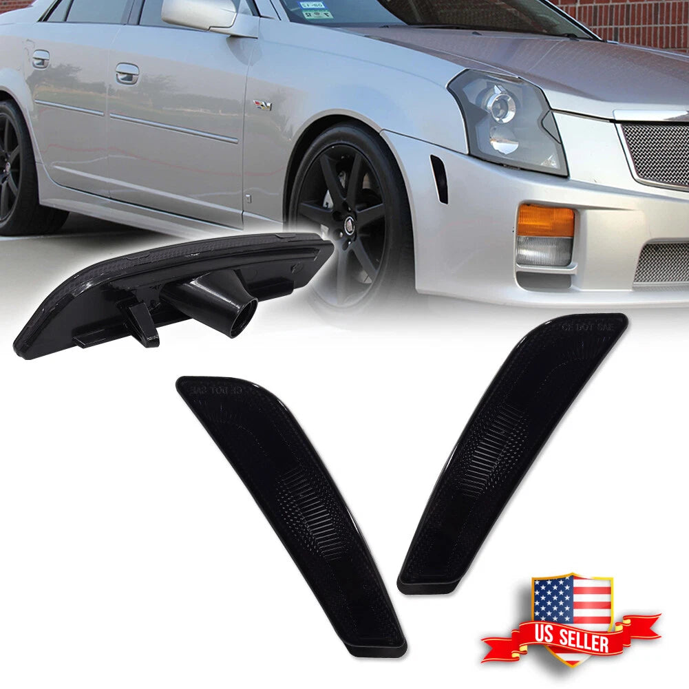 2X Smoked Lens Front Bumper Side Marker Lights for Cadillac CTS (2003–2007)