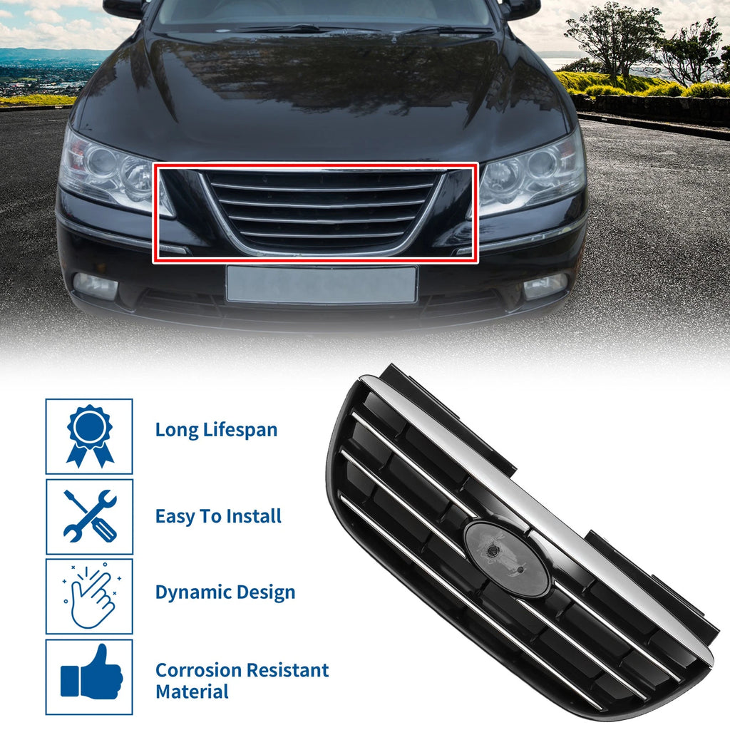 Front Upper Bumper Grille for Hyundai Elantra (Black Chrome, 2017–2020)