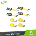 Set of 4 Ratchet Tie Down Straps with J-hook 11000lbs Load Capacity