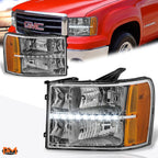LED DRL Chrome Housing Headlight Set for GMC Sierra (2007–2014)