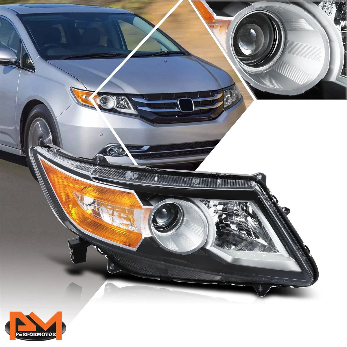 Right Side Projector Headlight Lamp Black for Honda Odyssey (2014–2017)