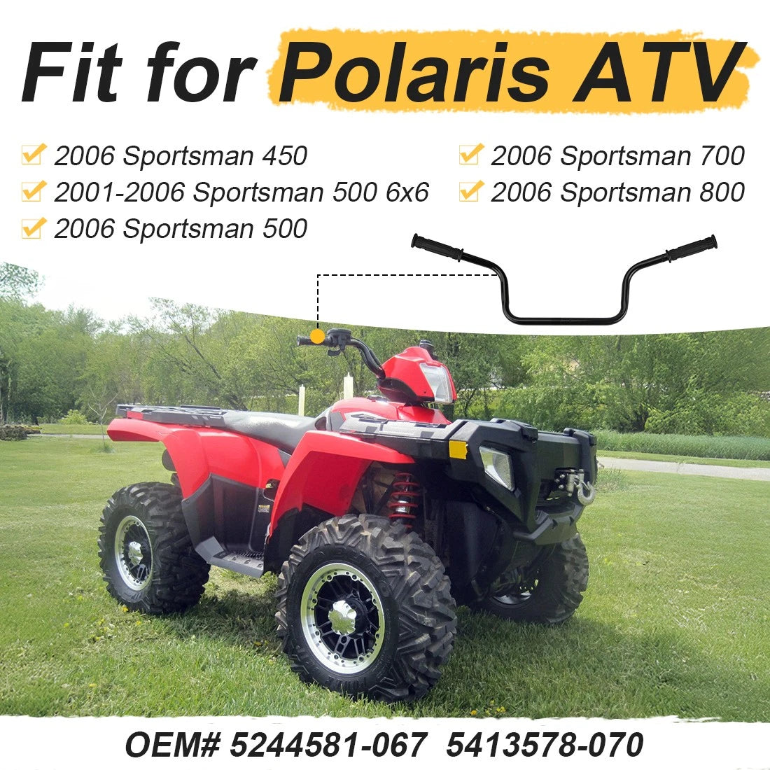 Heavy Duty Handlebar & Grips for Polaris 800 700 500 400 (2006) 5244581-067