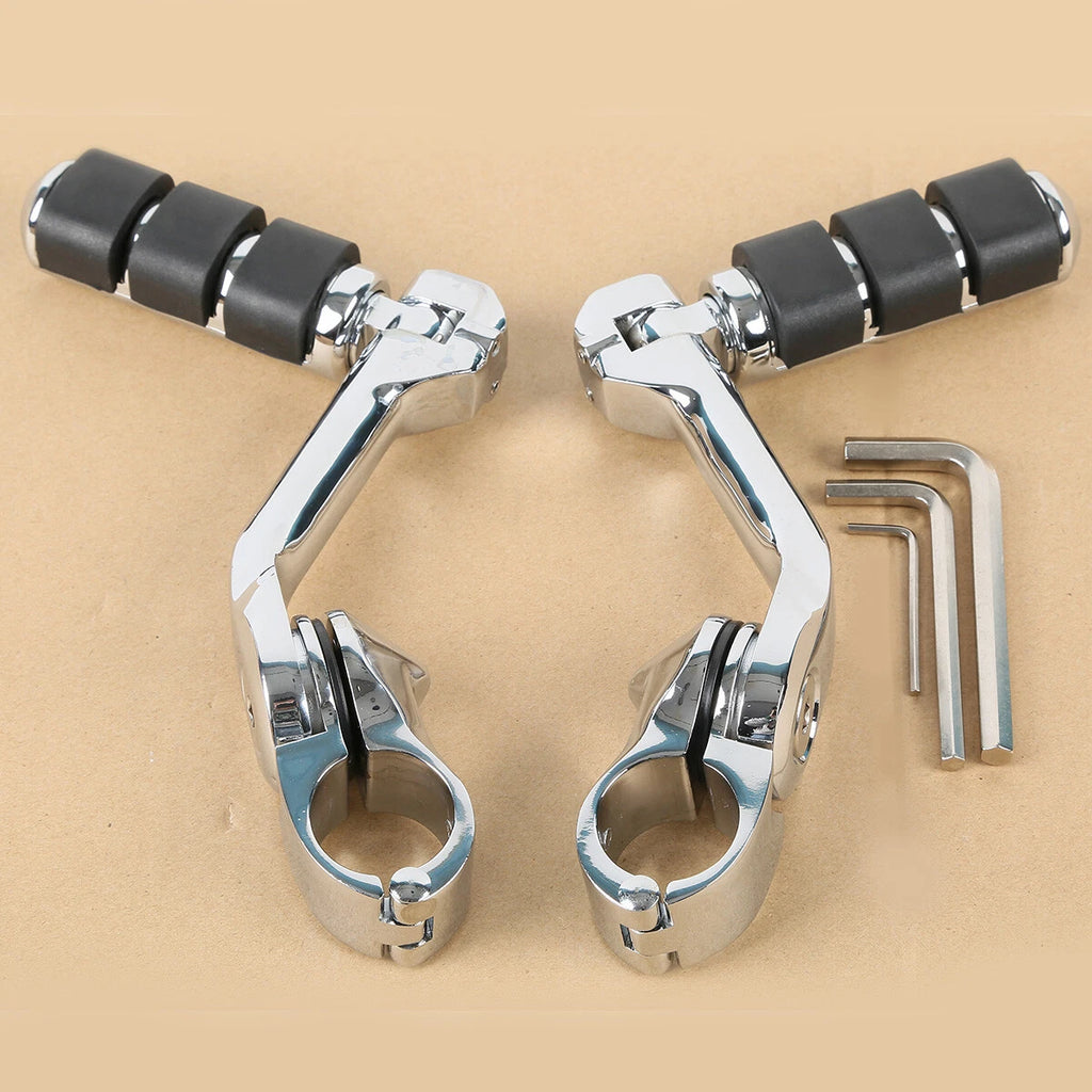 Chrome Long Mount Highway Footpegs for Harley Touring Heritage Softail