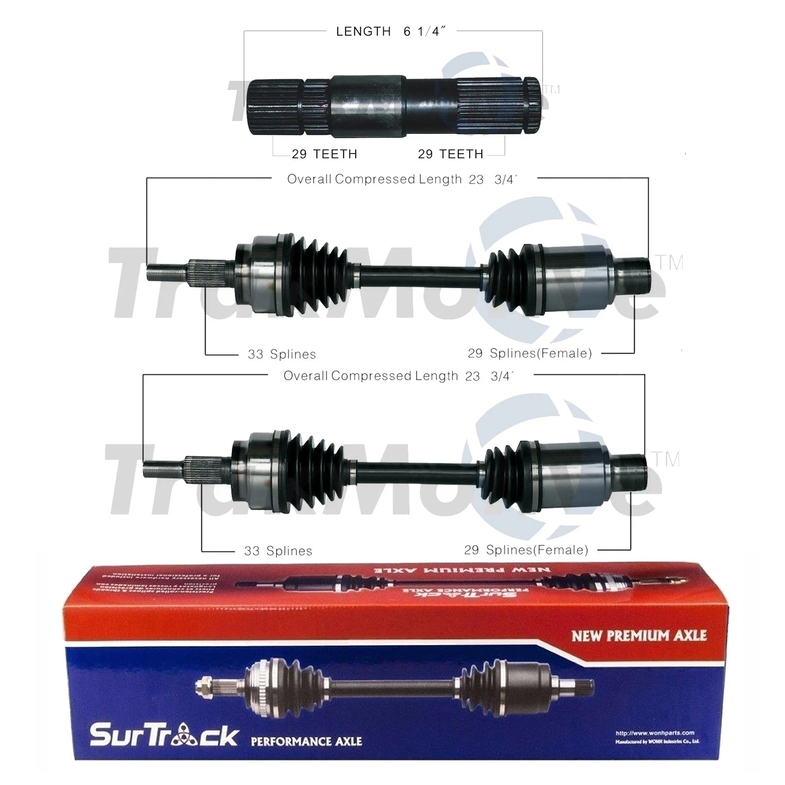 Set of 2 Front CV Axle & Intermediate Shafts for Dodge Ram 1500 (4WD)